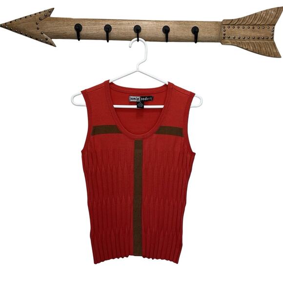 Jamie Sadock | Coral Orange & Brown Colorblock Ribbed Sleeveless Top Medium - Picture 1 of 5